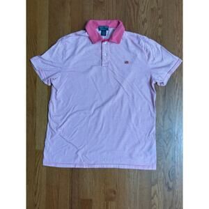 Polo Jeans Company Men's Pink White Stripped Short Sleeve Polo Size Large- EUC